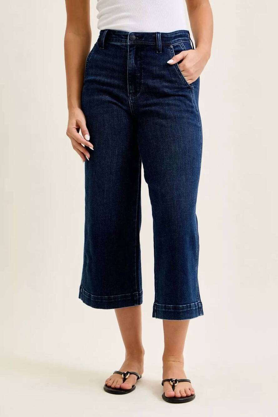 NEW JUDY BLUE high waist ankle wide jeans in dark wash